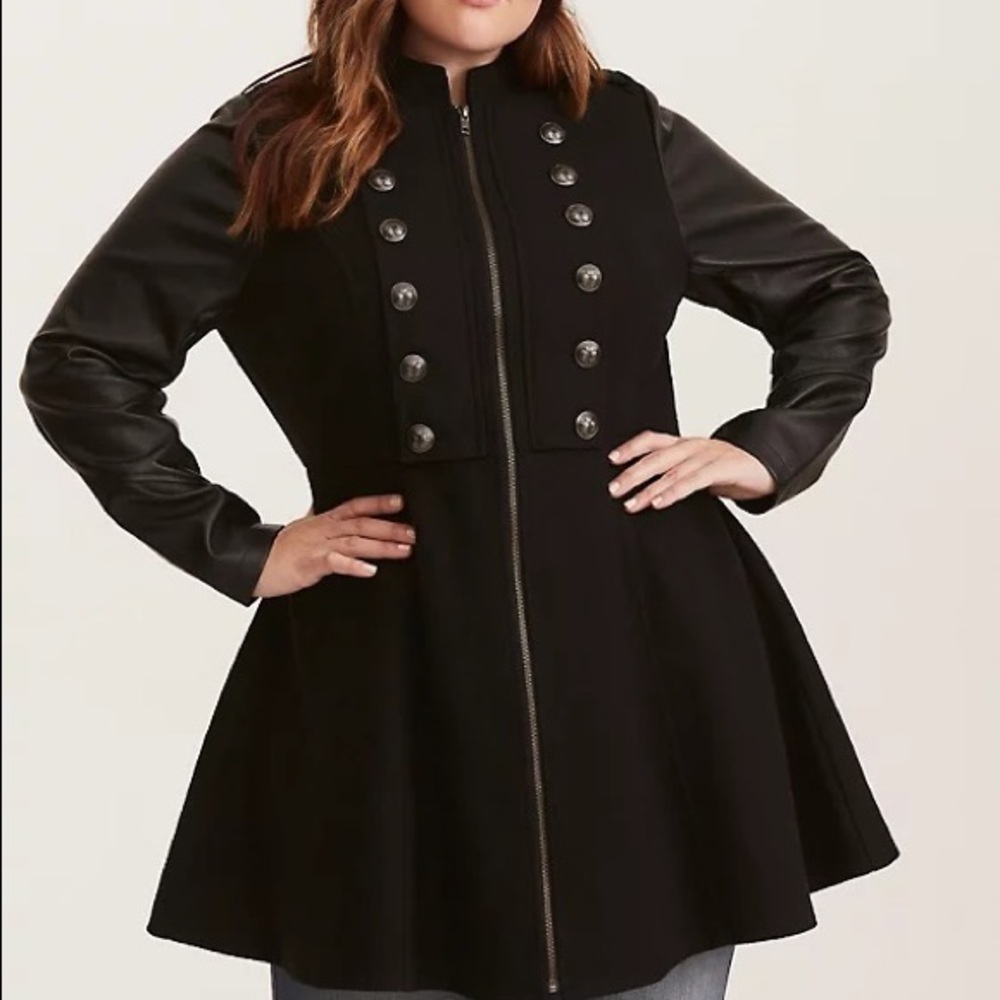 Torrid size 2 military style wool and leather jacket